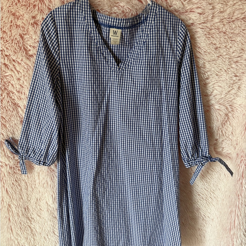 Wrapper Blue Checkered V-Neck Top